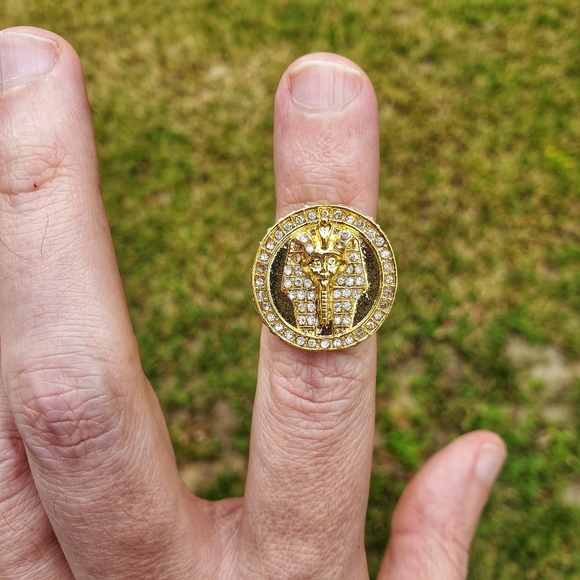 Pharoah's Face Gold Diamond Midi Ring Size 5 - Picture 4 of 10